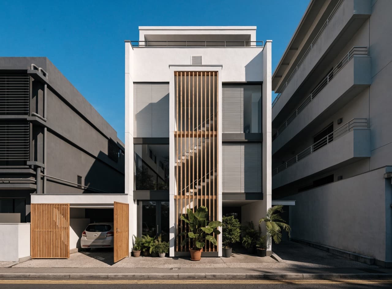 Render of a narrow inter-terrace house