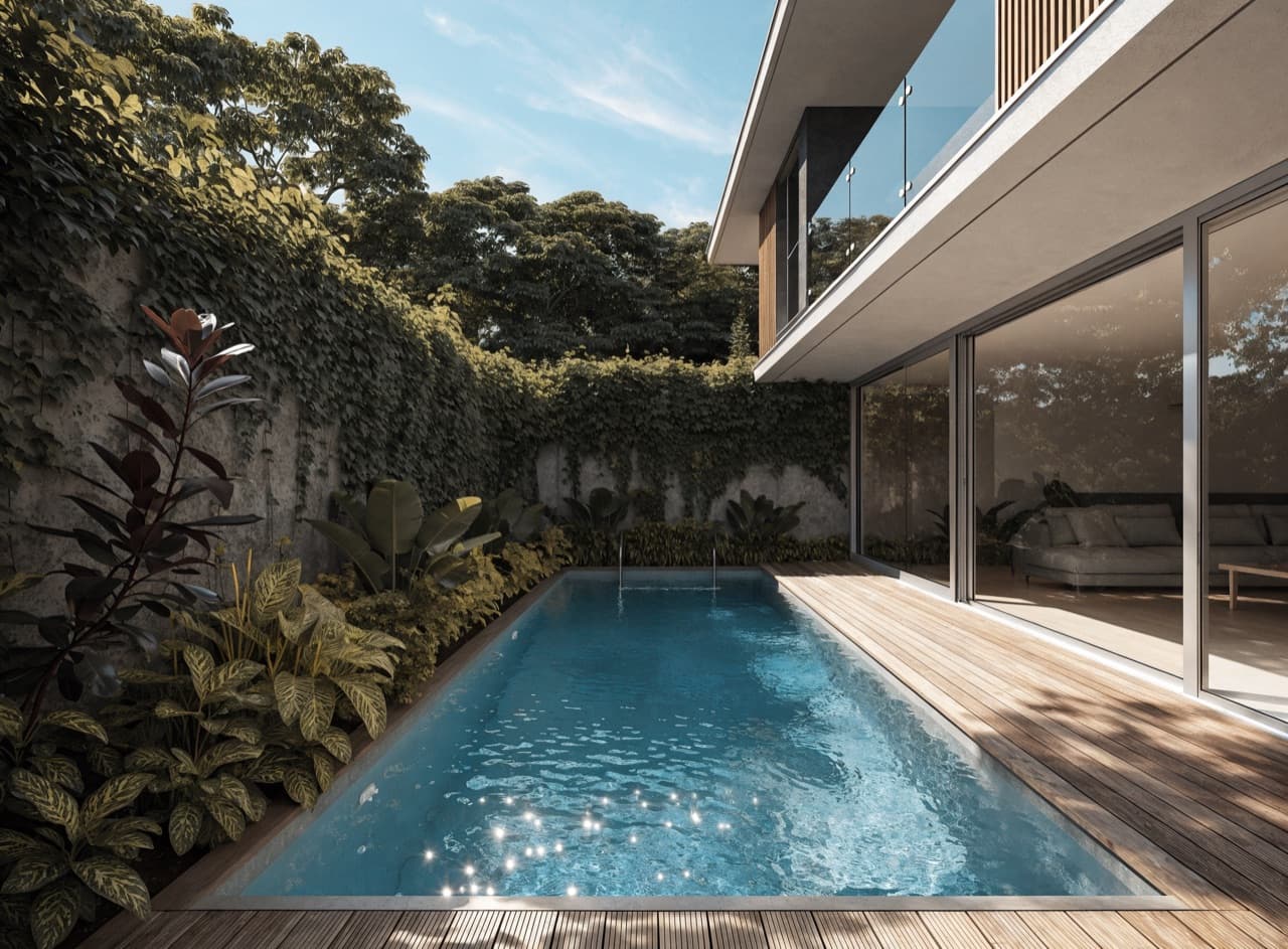 Rear garden and pool of a landed house